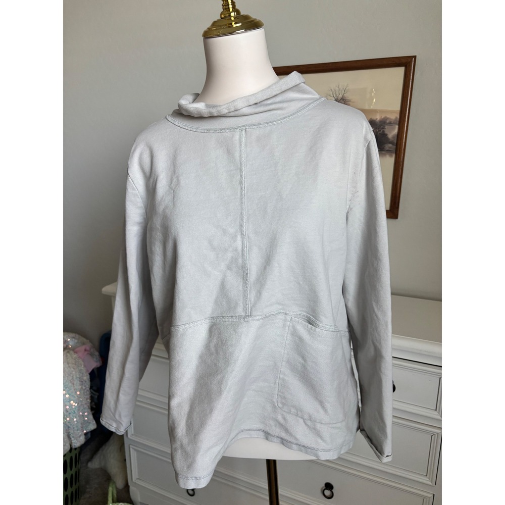 Cowl Neck French Terry Escape by Habitat Clothes Gray Kangaroo Pocket Top 30114
